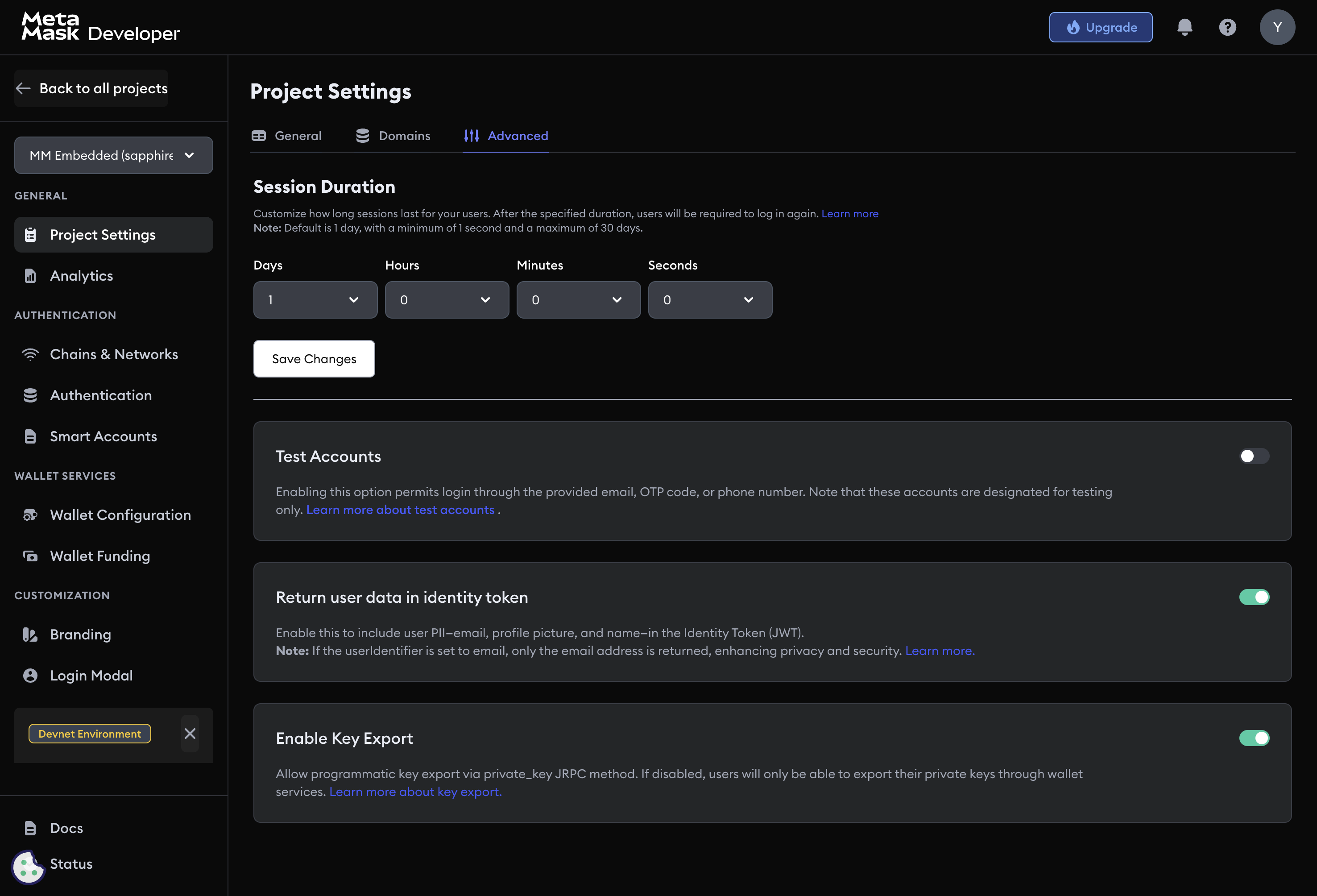 User details settings