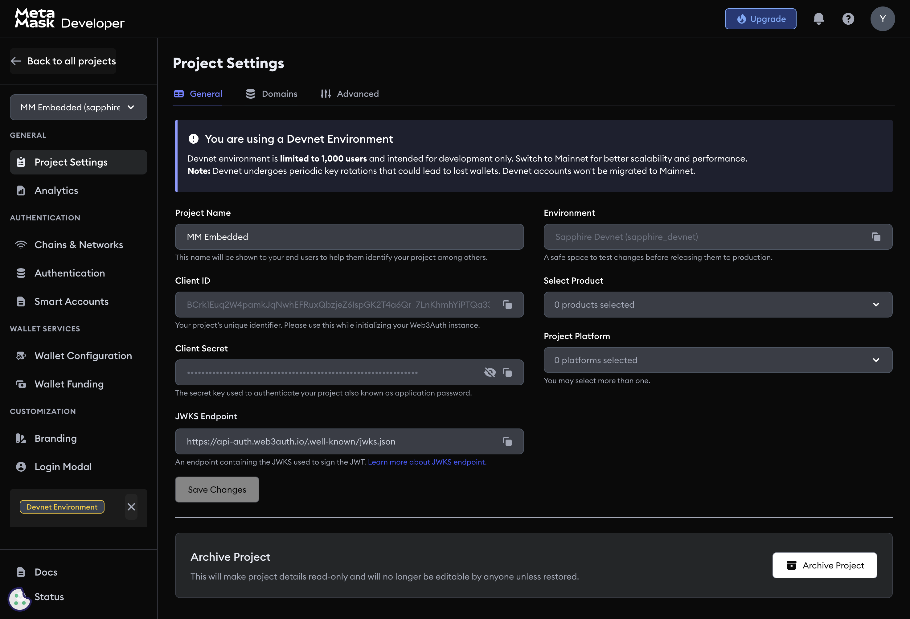 Project settings general
