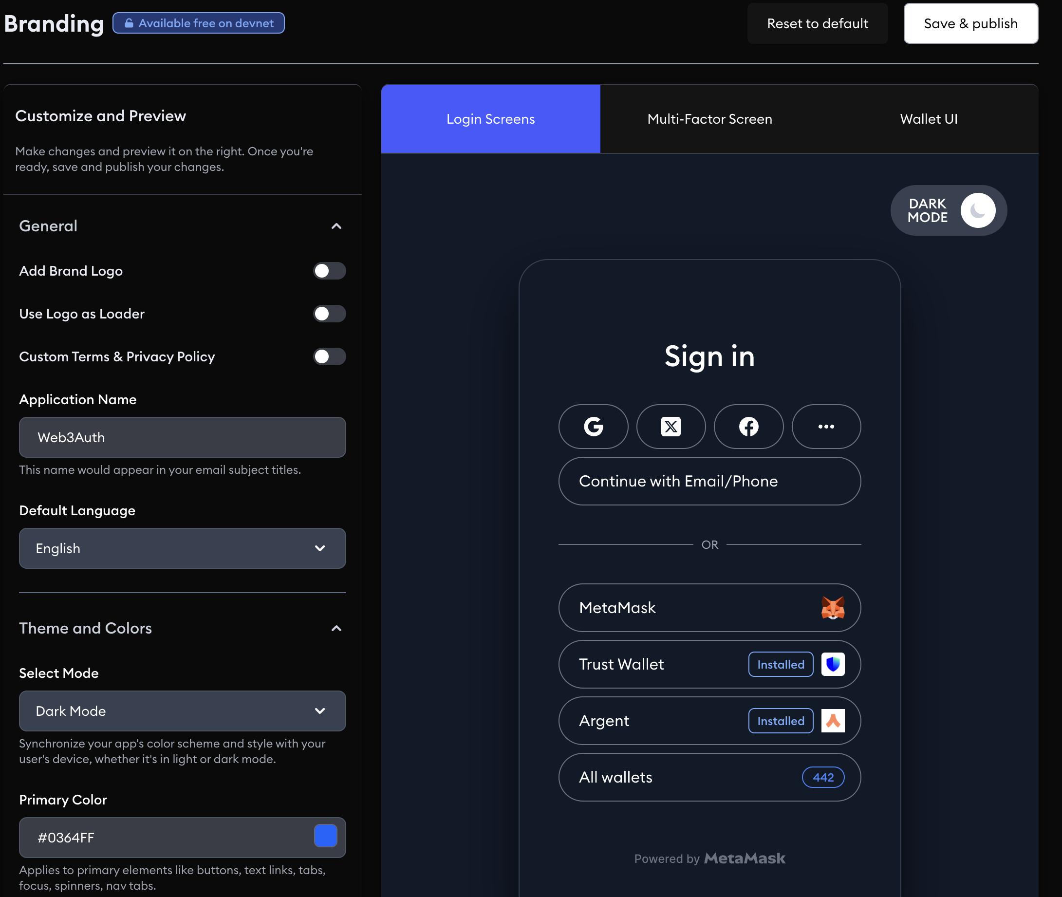 Branding page on the MetaMask Developer Dashboard